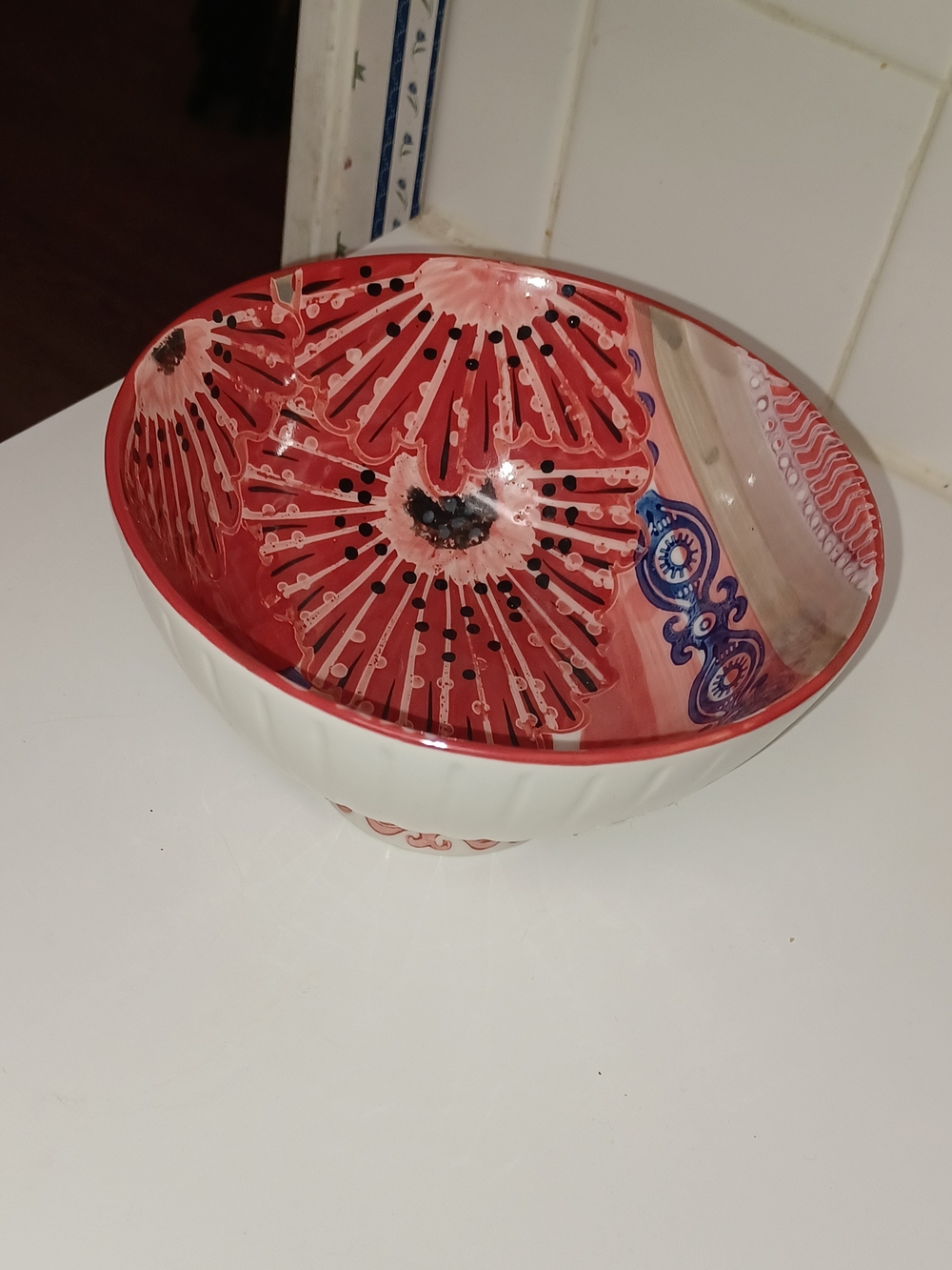 Anthropologie Hand-Painted Red Ceramic Decorative Bowl